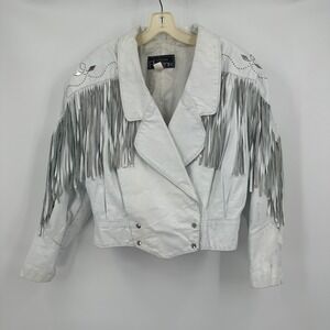 Phoenix Womens Vintage Leather Fringe Jacket‎ Size L Western Rodeo Glam Cowgirl